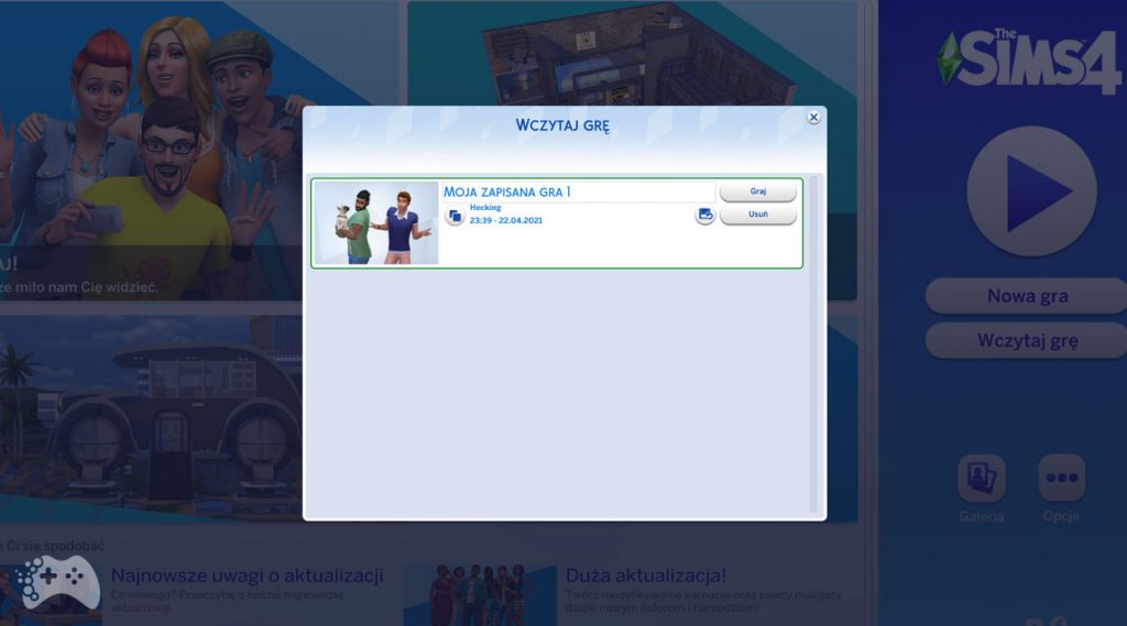 Nowe menu The Sims 4 aktualizacja kwiecień 2021