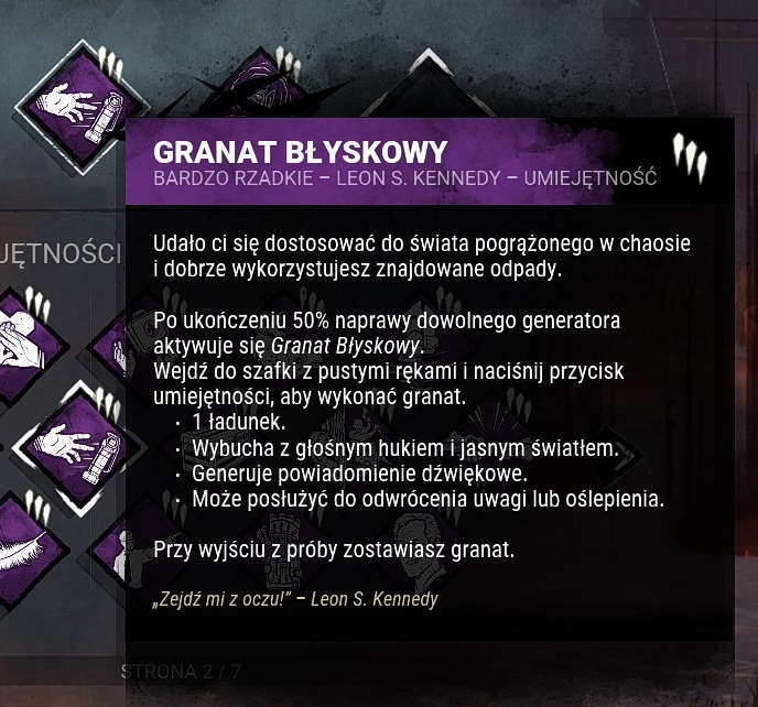 dbd umiejętność granat błyskowy