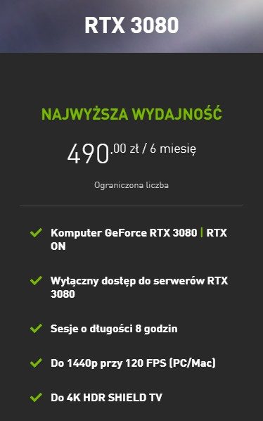 Szczegóły plany GeForce Now RTX 3080