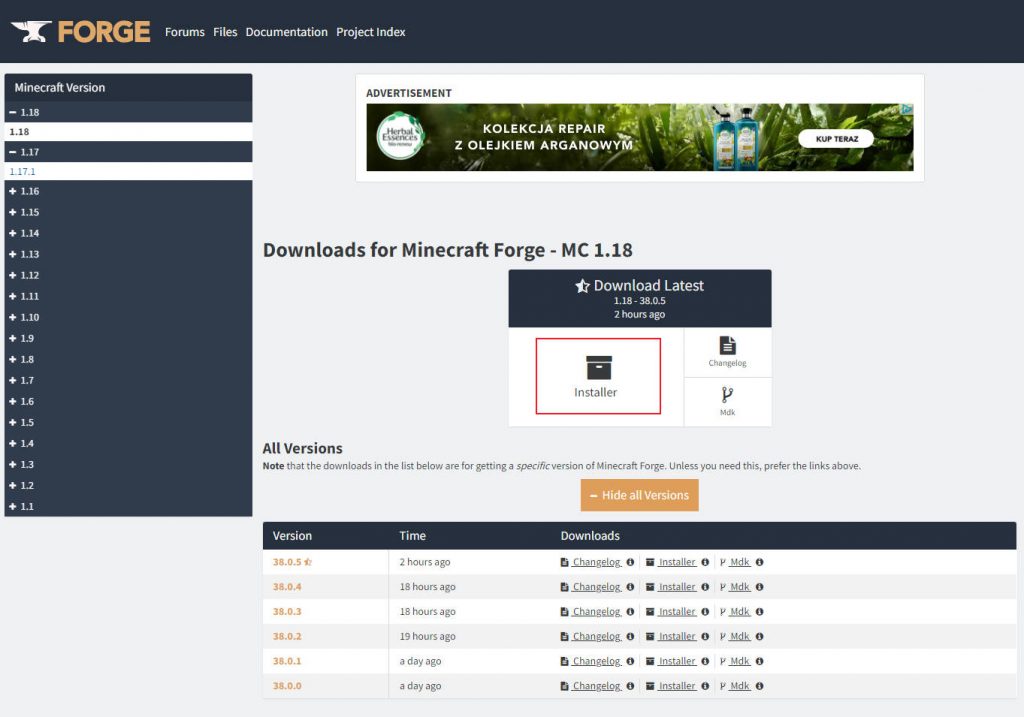 Pobieranie Forge 1.18 dla Minecraft