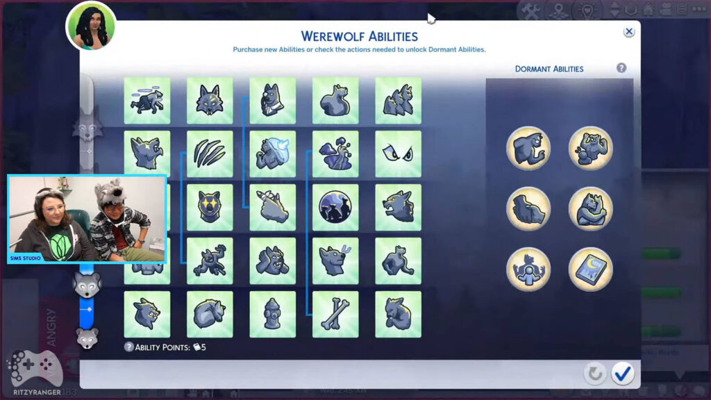 drzewko umiejętności The Sims 4 Wilkołaki