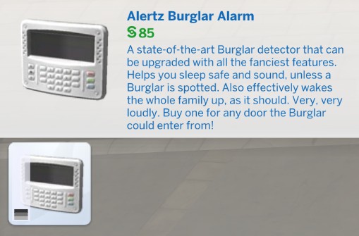 alarm w the sims 4 na włamywaczy