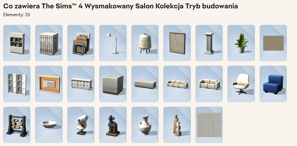 co zawiera the sims 4 wysmakowany salon kolekcja