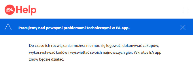 ea app nie działa komunikat od electronic arts