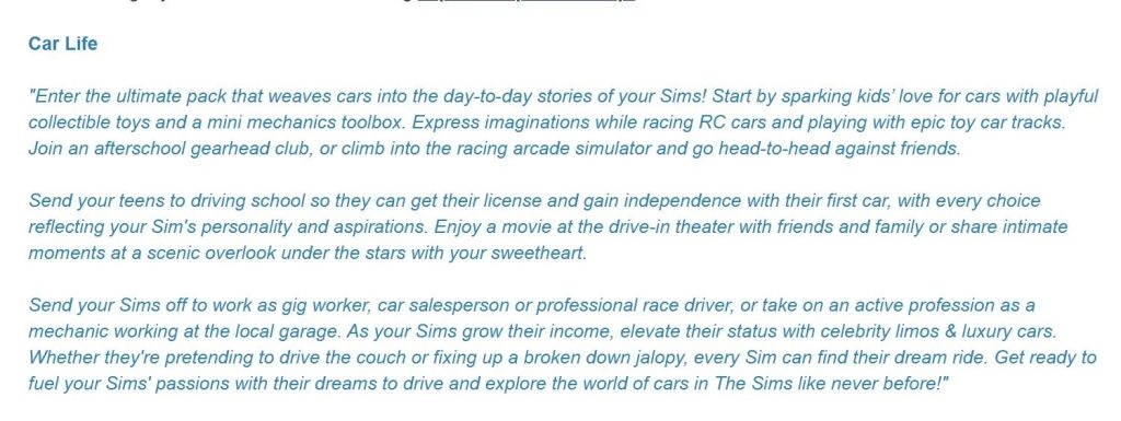 jakie ea planuje dodatki do the sims 4